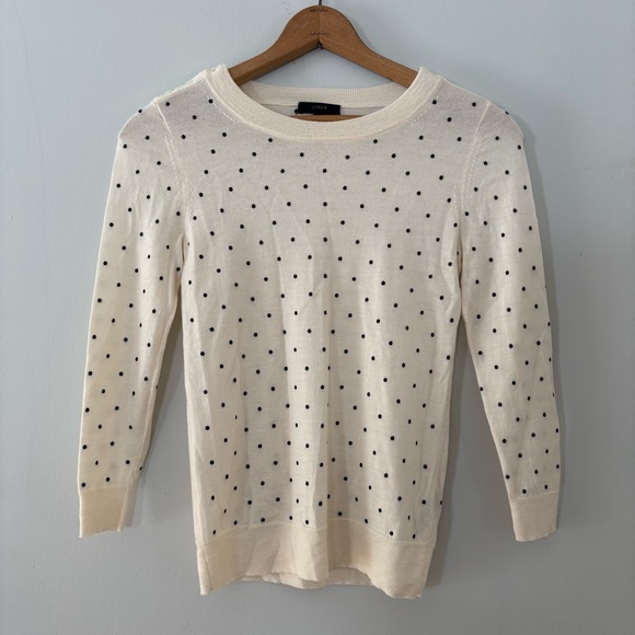 J. Crew Sweaters - J.Crew Merino Wool Polka Dot Sweater Cream Ivory Crewneck Lightweight Sz XS